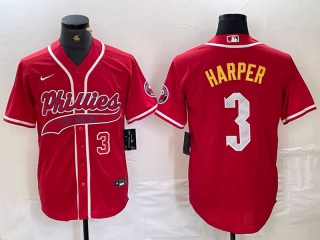 Men's MLB Philadelphia Phillies #3 Bryce Harper Red Number Cool Base Stitched Baseball Jerseys