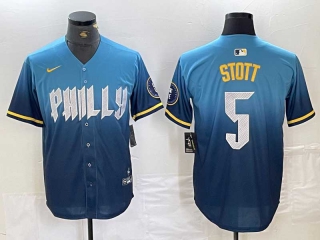 Men's MLB Philadelphia Phillies #5 Bryson Stott Blue 2024 City Connect Limited Cool Base Stitched Jersey