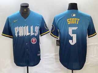 Men's MLB Philadelphia Phillies #5 Bryson Stott Blue 2024 City Connect Limited Cool Base Stitched Jerseys