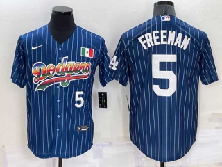 Mens Los Angeles Dodgers #5 Freddie Freeman Rainbow Pinstripe Mexico Cool Base Nike Jersey (14)