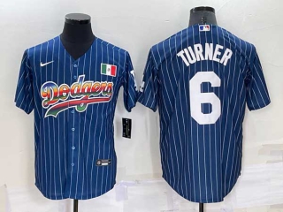 Mens Los Angeles Dodgers #6 Trea Turner Rainbow Pinstripe Mexico Cool Base Nike Jersey (11)