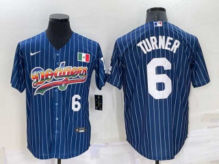 Mens Los Angeles Dodgers #6 Trea Turner Rainbow Pinstripe Mexico Cool Base Nike Jersey (12)