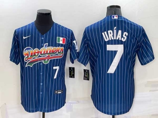 Mens Los Angeles Dodgers #7 Julio Urías Rainbow Pinstripe Mexico Cool Base Nike Jersey (29)