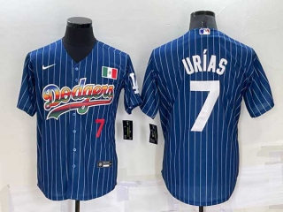 Mens Los Angeles Dodgers #7 Julio Urías Rainbow Pinstripe Mexico Cool Base Nike Jersey (30)