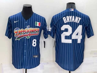 Mens Los Angeles Dodgers #24 Kobe Bryant Rainbow Pinstripe Mexico Cool Base Nike Jersey (24)