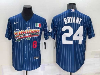 Mens Los Angeles Dodgers #24 Kobe Bryant Rainbow Pinstripe Mexico Cool Base Nike Jersey (25)