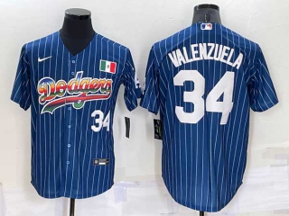 Men's Los Angeles Dodgers #34 Fernando Valenzuela Rainbow Pinstripe Mexico Cool Base Nike Jersey (22)