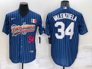 Men's Los Angeles Dodgers #34 Fernando Valenzuela Rainbow Pinstripe Mexico Cool Base Nike Jersey (23)