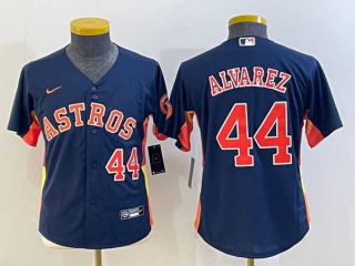 Women's Houston Astros #44 Yordan Alvarez Number Navy Blue With Patch Stitched MLB Cool Base Nike Jersey