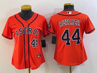 Women's Houston Astros #44 Yordan Alvarez Number Orange With Patch Stitched MLB Cool Base Nike Jersey