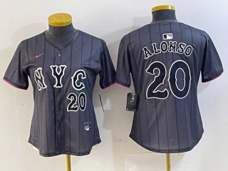 Women's MLB New York Mets #20 Pete Alonso Grey Black Number 2024 City Connect Cool Base Stitched Jersey