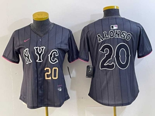 Women's MLB New York Mets #20 Pete Alonso Grey Gold Number 2024 City Connect Cool Base Stitched Jersey