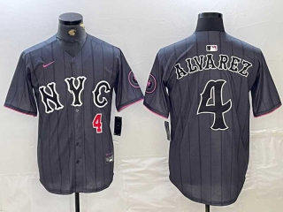 Men's MLB New York Mets #4 Francisco Alvarez Grey Red Number 2024 City Connect Cool Base Stitched Jersey