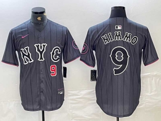 Men's MLB New York Mets #9 Brandon Nimmo Grey Red Number 2024 City Connect Cool Base Stitched Jersey