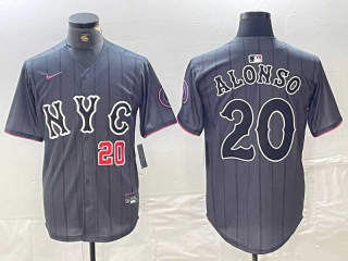 Men's MLB New York Mets #20 Pete Alonso Grey Red Number 2024 City Connect Cool Base Stitched Jersey