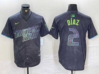 Men's MLB Tampa Bay Rays #2 Yandy Díaz Nike Charcoal 2024 City Connect Limited Stitched Jersey