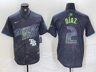 Men's MLB Tampa Bay Rays #2 Yandy Díaz Nike Charcoal Logo 2024 City Connect Limited Stitched Jersey