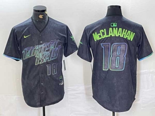 Men's MLB Tampa Bay Rays #18 Shane McClanahan Nike Charcoal Number 2024 City Connect Limited Stitched Jersey