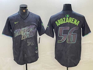 Men's MLB Tampa Bay Rays #56 Randy Arozarena Nike Charcoal Number 2024 City Connect Limited Stitched Jersey