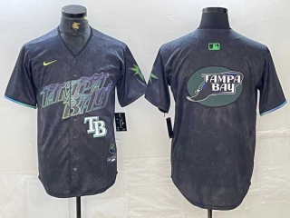 Men's MLB Tampa Bay Rays Nike Charcoal Devil Rays Logo 2024 City Connect Limited Stitched Jersey