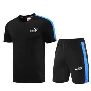 Men's Puma Training Shorts T-shirt Tracksuit Black Blue