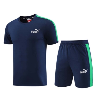 Men's Puma Training Shorts T-shirt Tracksuit Navy Green