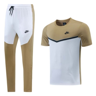 Men's Nike Training Pants T-shirt Tracksuit Camel White