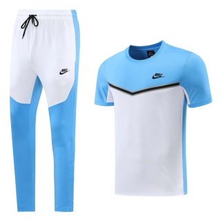 Men's Nike Training Pants T-shirt Tracksuit Light Blue White