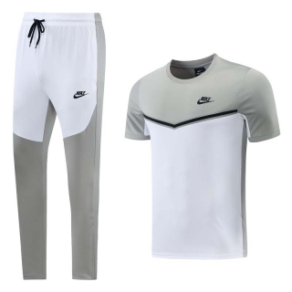 Men's Nike Training Pants T-shirt Tracksuit Silver White