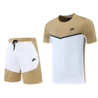 Men's Nike Training Shorts T-shirt Tracksuit Camel White