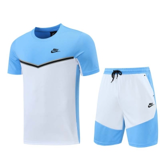 Men's Nike Training Shorts T-shirt Tracksuit Light Blue White