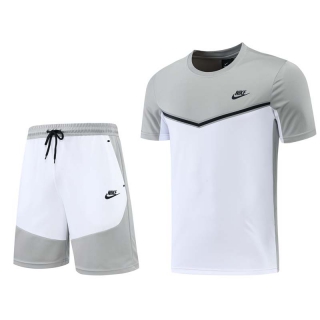 Men's Nike Training Shorts T-shirt Tracksuit Silver White