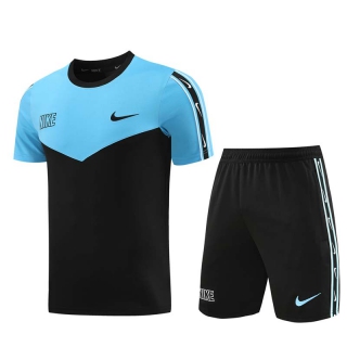 Men's Nike Training Shorts T-shirt Tracksuit Sky Blue Black (1)