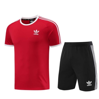 Men's Adidas Training Shorts T-shirt Tracksuit Red Black (1)