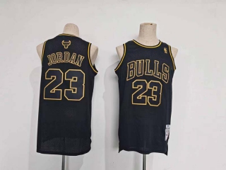 Men's NBA Chicago Bulls #23 Michael Jordan Mitchell & Ness Black Gold Retro Jersey