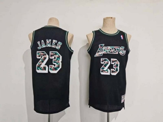 Men's NBA Los Angeles Lakers #23 LeBron James Mitchell & Ness Black Camo Mesh Retro Jersey