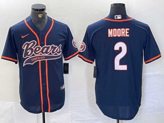 Men's NFL Chicago Bears #2 DJ Moore Navy BlueWith Patch Cool Base Stitched Baseball Jersey