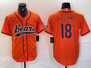 Men's NFL Chicago Bears #18 Caleb Williams Orange With Patch Cool Base Stitched Baseball Jersey