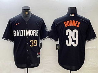 Men's MLB Baltimore Orioles #39 Corbin Burnes Black Gold Number City Connect Cool Base Stitched Jersey