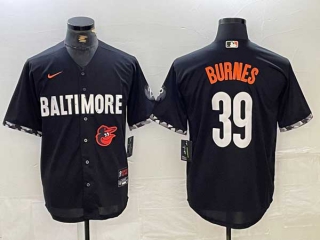 Men's MLB Baltimore Orioles #39 Corbin Burnes Black Logo City Connect Cool Base Stitched Jersey