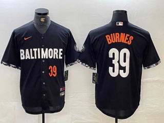 Men's MLB Baltimore Orioles #39 Corbin Burnes Black Orange Number City Connect Cool Base Stitched Jersey