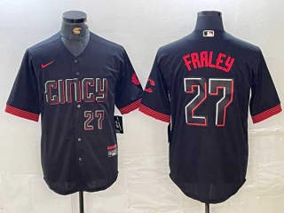 Men's MLB Cincinnati Reds #27 Jake Fraley Black Black Number City Connect Cool Base Stitched Jersey