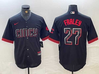 Men's MLB Cincinnati Reds #27 Jake Fraley Black City Connect Cool Base Stitched Jersey