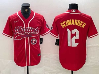 Men's MLB Philadelphia Phillies #12 Kyle Schwarber Red Logo 2024 City Connect Limited Stitched Jersey