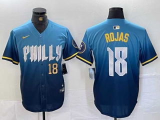 Men's MLB Philadelphia Phillies #18 Johan Rojas Blue Gold Number 2024 City Connect Limited Stitched Jersey