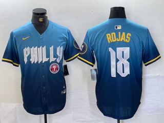 Men's MLB Philadelphia Phillies #18 Johan Rojas Blue Logo 2024 City Connect Limited Stitched Jersey