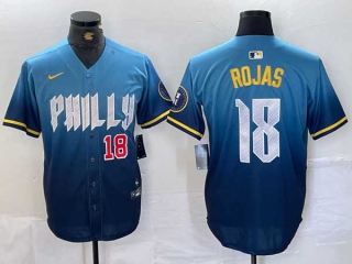 Men's MLB Philadelphia Phillies #18 Johan Rojas Blue Red Number 2024 City Connect Limited Stitched Jersey