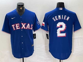 Men's MLB Texas Rangers #2 Marcus Semien Royal With Patch Cool Base Stitched Baseball Jersey