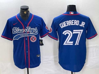 Men's MLB Toronto Blue Jays #27 Vladimir Guerrero Jr Blue Logo Cool Base Stitched Baseball Jersey