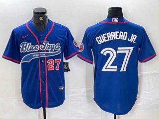 Men's MLB Toronto Blue Jays #27 Vladimir Guerrero Jr Blue Red Number Cool Base Stitched Baseball Jersey